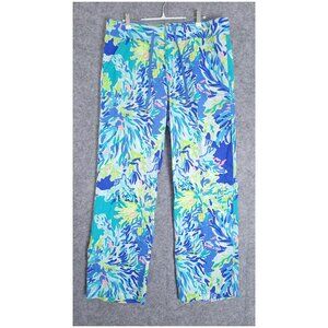 LILLY PULITZER Blue Wade Sea Wide Leg Linen Galley Resort Drawstring Pants Sz 12